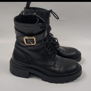 Zara Combat Leather Boots Size 37